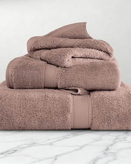 Superior Egyptian Cotton Pile 3-Piece Towel Set, 1 Bath, 1 Hand, 1 Face Towel/Washcloth, Heavyweight, Ultra Soft Luxury Towels, Thick Plush Essentials, Guest Bath, Spa, Hotel Bathroom, Muted Mauve