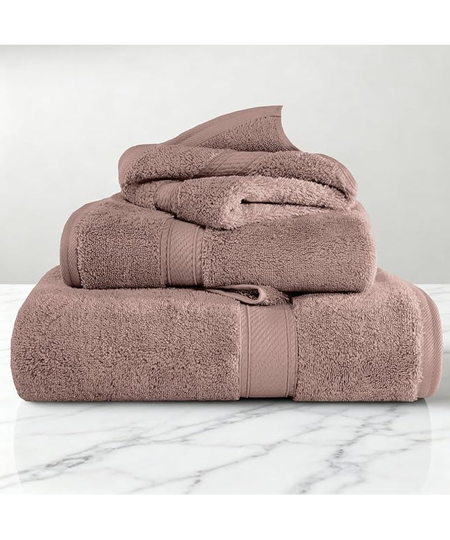 Superior Egyptian Cotton Pile 3-Piece Towel Set, 1 Bath, 1 Hand, 1 Face Towel/Washcloth, Heavyweight, Ultra Soft Luxury Towels, Thick Plush Essentials, Guest Bath, Spa, Hotel Bathroom, Muted Mauve