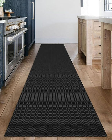 KOZYFLY Washable Runner Rug 2x12 ft Hallway Kitchen Runner Rugs with Rubber Backing Entryway Runner Indoor, Extra Long Carpet Runners for Hall Kitchen Entryway, Black/Grey