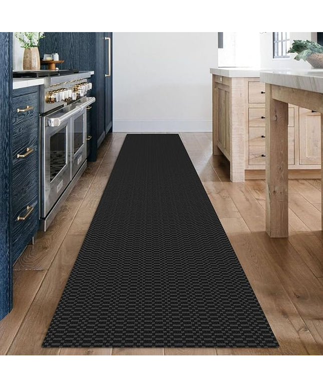 KOZYFLY Washable Runner Rug 2x12 ft Hallway Kitchen Runner Rugs with Rubber Backing Entryway Runner Indoor, Extra Long Carpet Runners for Hall Kitchen Entryway, Black/Grey