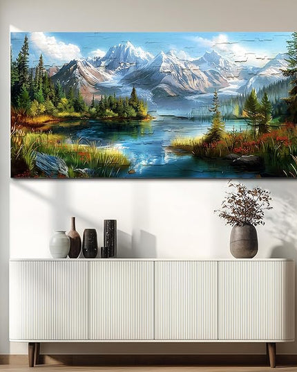 FUHAIHUA Canvas Wall Art For Living Room Large Wall Decor For Office Modern Bedroom Decoration Mountain Rivers Landscape Pictures Farmhouse Painting Artwork Wall Mural Aesthetic Home Decor 30x60 In