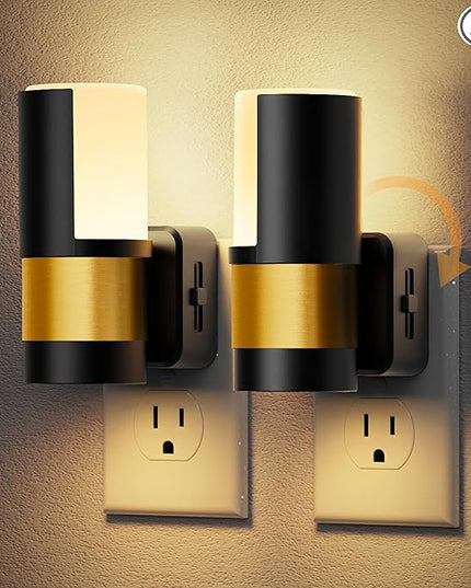 JandCase Plug in Night Light, Rotating Night Light with Dusk to Dawn Sensor, Dimmable 0-100LM Adjustable Brightness, 360°Rotatable, LED Warm White Nightlight for Bathroom Bedroom, 2 Pack