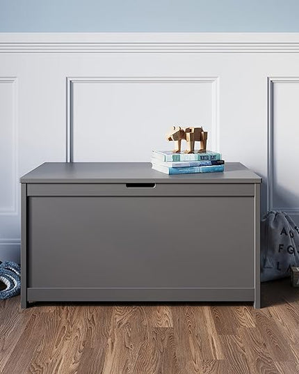 Child Craft Harmony 33” Wood Toy Box, Large Storage Chest, Plenty of Storage, 2 Safety Hinges, Standard Ventilation Hole on Back, 6 Cubic Feet of Storage (Cool Gray)