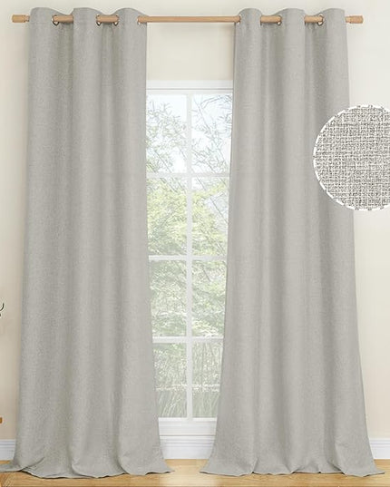 LAMIT Linen Curtains for Bedroom 84 inch Length 2 Panels, Linen Textured Thermal Insulated Curtains Burlap Privacy Grommet Light Filtering Drapes for Bedroom/Farmhouse, 2 Panels, W38 x L84, Light Grey