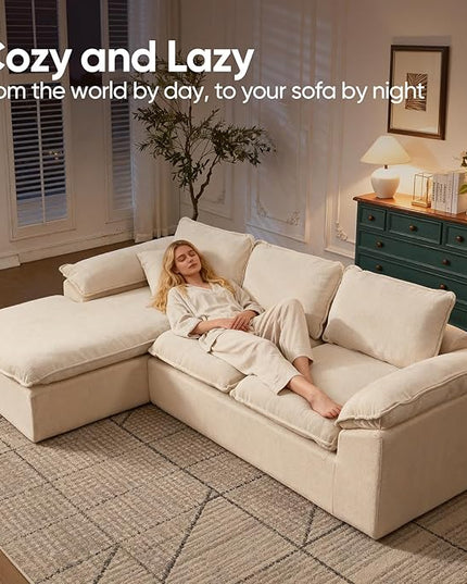 105.6”L Shape Modular Sectional Couch for Living Room, Modern Cloud Sectional 3 Seat Sofa with Oversized Chaise, Woven Texture Upholstery Boneless Couch (Beige, Left Facing Chaise)