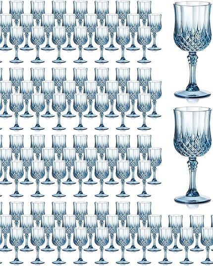 XUWAIDSGN 7oz Plastic Vintage Wine Glasses Drinking Glasses Unbreakable Wedding Glassware Crystal Water Goblets Reusable Drinkware Vintage Champagne Flutes (100, Blue)