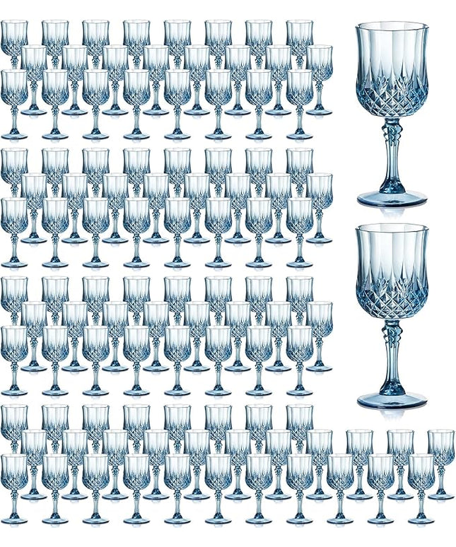 XUWAIDSGN 7oz Plastic Vintage Wine Glasses Drinking Glasses Unbreakable Wedding Glassware Crystal Water Goblets Reusable Drinkware Vintage Champagne Flutes (100, Blue)