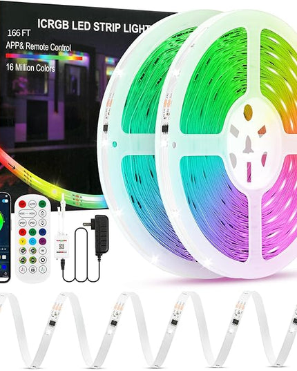 Led Lights for Bedroom IC+RGB 166FT Music Sync Color Changing Led Strip Lights with Remote App Control Led Strip, Led Lights for Room Home Kitchen Decor Party