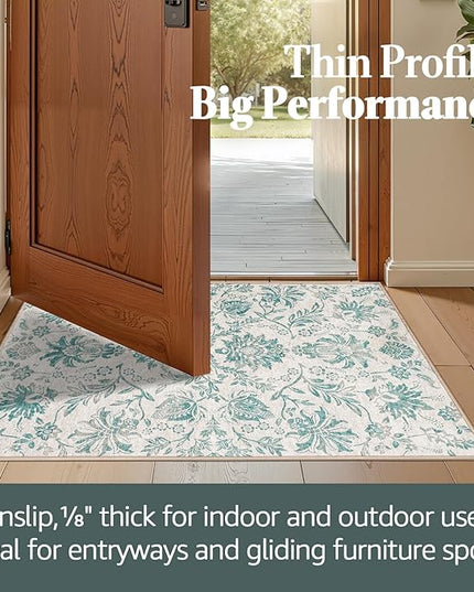 jinchan Torino 3x5 Area Rugs for Entryway Vintage-Inspired Floral Design Machine Washable Non-Slip Low-Pile Rug Ultra-Thin Indoor Traditional Accent Carpet for Entrance Kitchen Bedroom Hallway