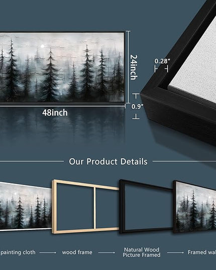 XIGUANGART Large Canvas Wall Art Misty Forest Landscape Pictures Nature Farmhouse Abstract Watercolour Painting Wall Decor Living Room, Bedroom Home Office Mural Decorations Artwork Black Framed