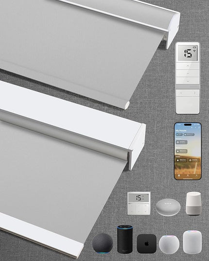 Kincmo Motorized Blinds with Remote,100% Blackout Motorized Roller Shades Work with Apple Homekit,Alexa,Google, Custom Electric Blinds with App,Voice Control (Pure Light Grey)
