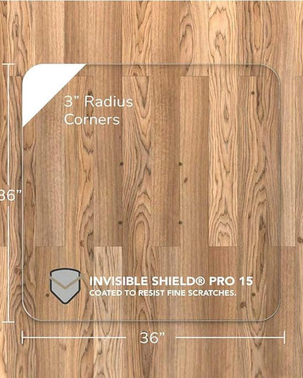 Vitrazza Glass Chair Mat 36” x 36” Superior ¼" Thick, Luminoso Standard Clear, Certified Tempered Safety Glass, Delivers a Smooth Glide, Protects Carpet or Wood, Beautiful in Home or Office