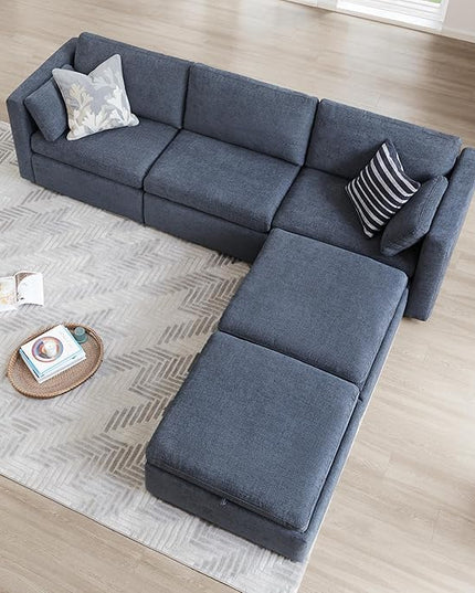 CHITA Oversized Modular Cloud Sectional Sofa Set, FSC Certified U Shaped Couch with Reversible Chaise Modular Sectional Couch, 112 inch Width,5 Seat Modular Sofa Includes 2 Storage Ottomans, Blue
