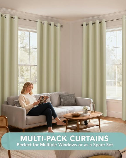 BONZER 100% Blackout Curtains 4 Panels - Thermal Insulated Light Blocking Window Drapes 63 Inch Length, Single Layer Grommet Curtain with Black Laminated Backing for Bedroom/Living Room, Beige