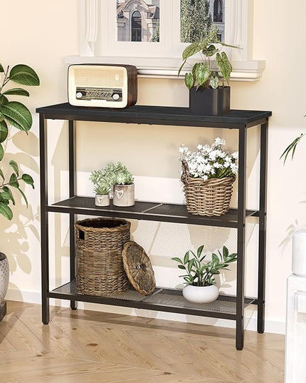 HOOBRO 29.5" Narrow Console Table, 3-Tier Entryway Table, Thin Sofa Table with Shelves, Side Table, Display Table, for Hallway, Entrance, Living Room, Bedroom, Black BB73XG01