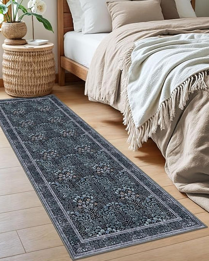 2x6 Washable Runner Rug for Hallways, Navy Blue Black Soft Floor Modern Kitchen Rugs with Non-Slip, Non-Shedding Boho Rug for Bedroom Kitchen Porch Laundry Entryway