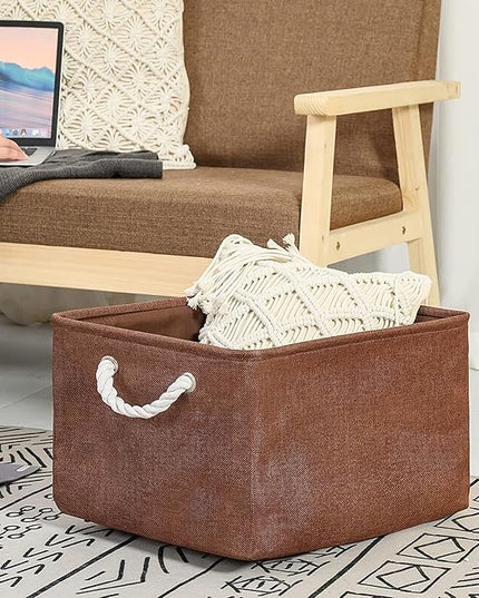 TheWarmHome Organization and Storage Basket for Organizing - 17x14x10 inch 3 Pack Fabric Storage Cubes, Collapsible Storage Bins for Shelves Closet Organizer Toy Gift Cloth (Brown)