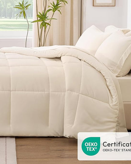Love's cabin King Size Comforter Set Beige, 7 Pieces King Bed in a Bag, All Season Bedding Sets with 1 Comforter, 1 Flat Sheet, 1 Fitted Sheet, 2 Pillowcase and 2 Pillow Sham
