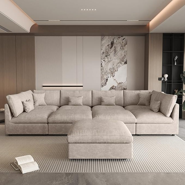WJShome Cloud Couch for LivingRoom,190" U Shaped Modular Sectional Sofa with Ottoman,Down Filled 9 Seater Convertible Sleeper Sofa Bed Oversized Furniture Sets,Khaki