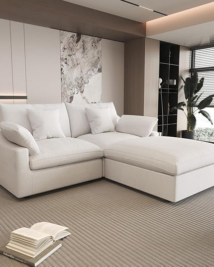 WJShome 83" Cloud Couch Sectional for Living Room, Down Filled Modular Sectional Sofa,L Shaped Sofas with Ottoman,Convertible Couch, Sofa Covers Washable&Replaceable,White