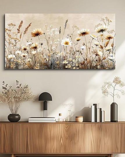 XIGUANGART Wall Art for Living Room Floral Large Wall Decor Wildflowers Pictures Modern Farmhouse Painting Canvas Art Prints Flowers Vintage Artwork For Bedroom Office Framed Home Aesthetics 24"X48"