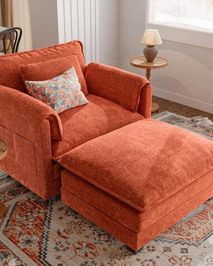 ELUCHANG Oversized 42" W Single Sofa with Ottoman, Convertible Sofa Bed for Living Room, Bedroom & Apartment, DIY Combination, Chenille Terracotta