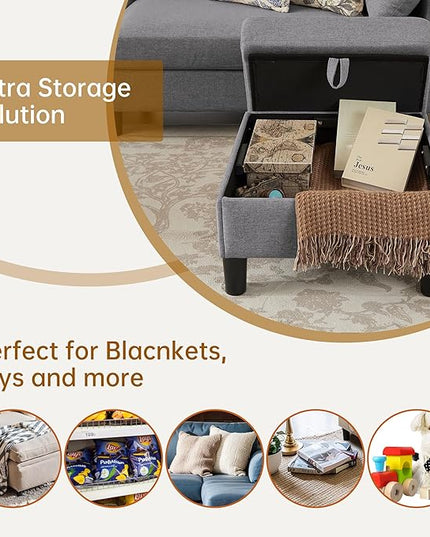 Convertible Sectional Sofa,Modern 4-Seat L Shaped Couch with Storage Ottoman,Linen Fabric Sofa Set for Living Room, Light Gray