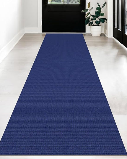 KOZYFLY Long Runners for Hallways 2.6x12 ft Washable Kitchen Runner Non Slip Rubber Backed Hallway Rugs Cotton Entryway Runner Rug Floor Carpet for Indoor Hall, Backdoor, Kitchen, Royal Blue/Navy