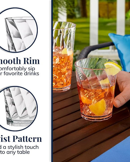 US Acrylic Optix Plastic Reusable Drinking Glasses (Set of 16) 14oz Rocks & 20oz Water Cups in Clear | BPA-Free Tumblers, Made in USA | Top-Rack Dishwasher Safe