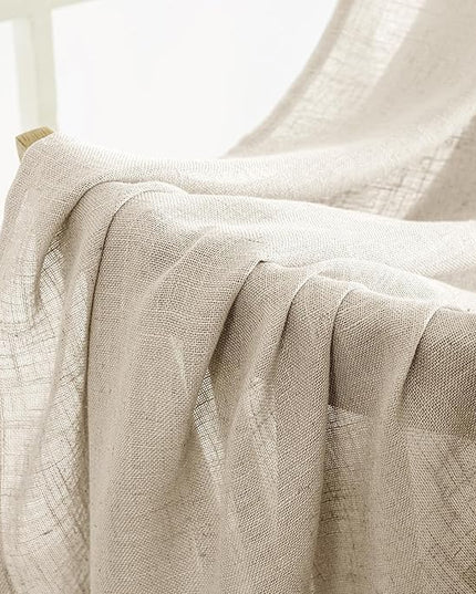 MIULEE Beige Linen Curtains 90 Inch Long 2 Panels for Bedroom Living Room, Soft Linen Textured Window Drapes Semi Sheer Light Filtering Back Tab Rod Pocket Farmhouse Modern Burlap Look Decor