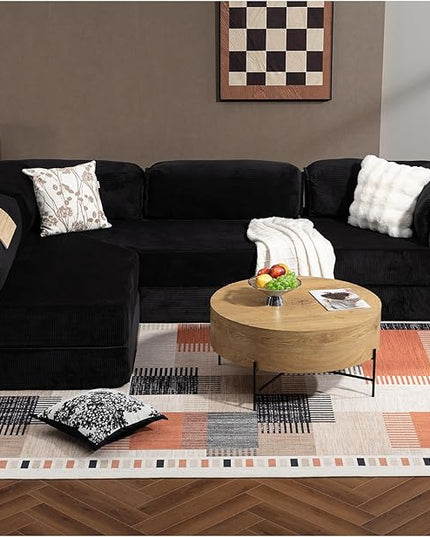 108" L Shaped Couch, Modular Sectional Sofa with Chaise, Cloud Boneless Couch with Deep Seat & Removable Pillow for Living Room, Bedroom,No Assembly Required（Black）