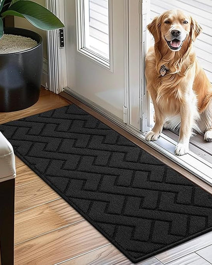 hicorfe Indoor Doormat,Front Back Door Mat Rubber Backing Non Slip Door Mats 20"x48" Absorbent Resist Dirt Entrance Doormat Inside Floor Mats for Entryway Washable Low-Profile(Black)