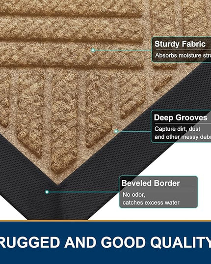 Smiry Front Door Mat Outside Entrance, Heavy Duty Outdoor Indoor Natural Rubber Doormat, Non Slip, Trap Dirt and Moisture, Easy Clean, Low Profile Patio Porch Entryway Mat, 35x23, Coffee