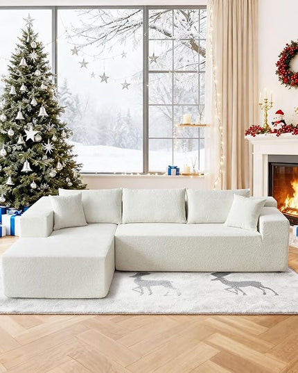 103.54'' Sectional Sofa, Raindrop Velvet Fabric L Shaped Sofa, 4 Seat Modern L Shape Couch with 2 Pillows Right Hand Lounge for Living Room, Office