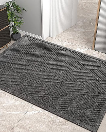 Sturdy Front Door Mat, Absorbent Muddy Dirt Resist Welcome Door Mats Outdoor Indoor, Stain and Fade Resistant, Non-Slip Rubber Backing Low Profile Doormat for Entryway, 36×24, Grey