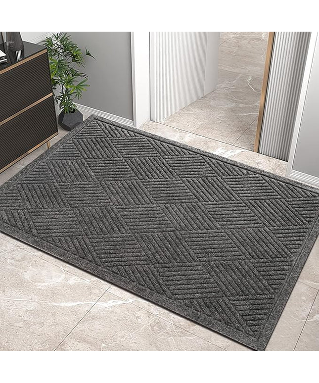 Sturdy Front Door Mat, Absorbent Muddy Dirt Resist Welcome Door Mats Outdoor Indoor, Stain and Fade Resistant, Non-Slip Rubber Backing Low Profile Doormat for Entryway, 36×24, Grey