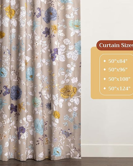 Maison d'Hermine Curtains for Living Room 100% Cotton 108 inch Length Two Panels Window Toile Curtains for Bedroom with Loop & Rod Pockets, Gifts for Mothers Day (Clematis, 50" W x 108" L)