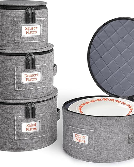 Cirhy China Storage Containers, 4 Piece Rigid-Shell Dinnerware Storage with Felt Dividers, Stackable Fine China Storage for Plates, Bowls, Glassware, Kitchen Dish Organizer for Moving