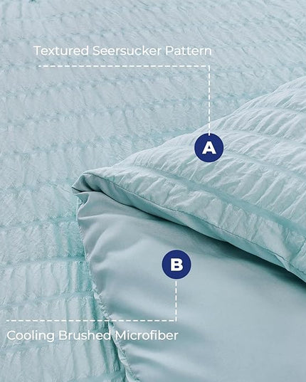 HYMOKEGE Lake Blue Queen Comforter Set Seersucker 7 Pieces, All Season Luxury Bed in a Bag for Bedroom, Bedding Set with Comforters, Sheets, Pillowcases & Shams