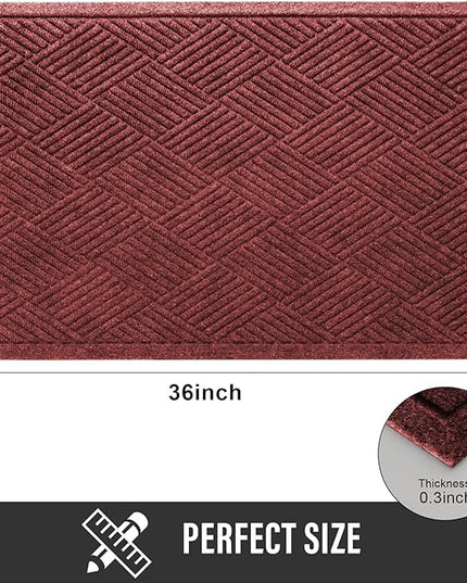Sturdy Front Door Mat, Absorbent Muddy Dirt Resist Welcome Door Mats Outdoor Indoor, Stain and Fade Resistant, Non-Slip Rubber Backing Low Profile Doormat for Entryway, 36×24, Red
