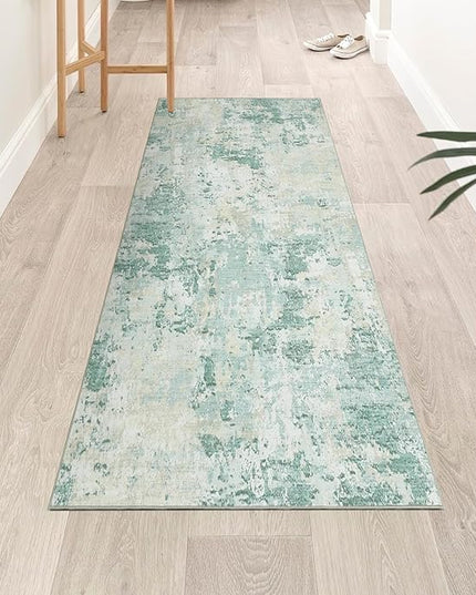 Modern Abstract Runner Rug 2x5 Washable Non Slip Stain Resistant Rug for Bedroom Living Room Non Shedding Low Pile Indoor Floor Cover,Green