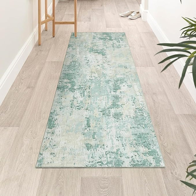 Modern Abstract Runner Rug 2x5 Washable Non Slip Stain Resistant Rug for Bedroom Living Room Non Shedding Low Pile Indoor Floor Cover,Green