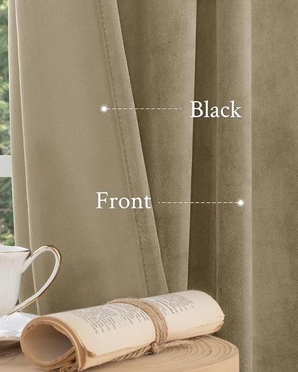 LAMIT Velvet Curtains 102 Inch for Living Room, Thick Thermal Insulated Drapes Room Darkening Country Decor Back Tab and Rod Pocket Panels for Bedroom, 2 Panels, Dark Taupe, 52 x 102 Inch
