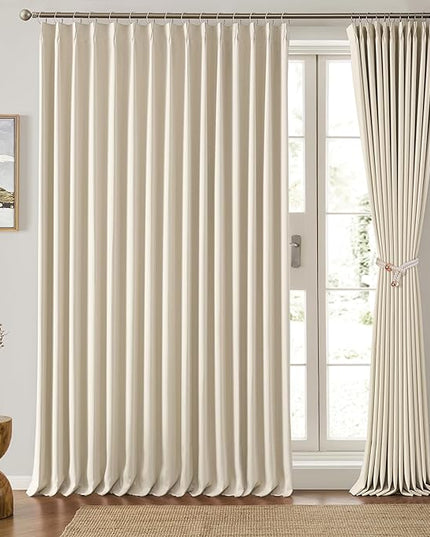 KEQIAOSUOCAI Pleat Patio Sliding Door Curtains 100 Wide x 90 Long Cream Beige Drapes 2 Panels Room Divider Curtain,Wide Width Thermal Insulated Room Darkening Window Treatment for Living Room