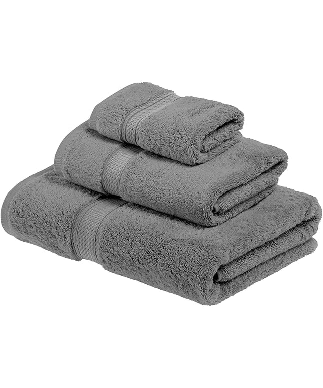 Superior Egyptian Cotton Pile 3 Piece Towel Set, Includes 1 Bath, 1 Hand, 1 Face Towel/Washcloth, Ultra Soft Luxury Towels, Thick Plush Essentials, Guest Bath, Spa, Hotel Bathroom, Charcoal