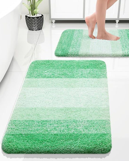 OLANLY Bathroom Rug Set 2 Piece, Soft Absorbent Microfiber Bath Rug Set, Non-Slip, Machine Wash Dry, Plush Shaggy Bath Mats for Bathroom (30"x20"+24"x16", Green)