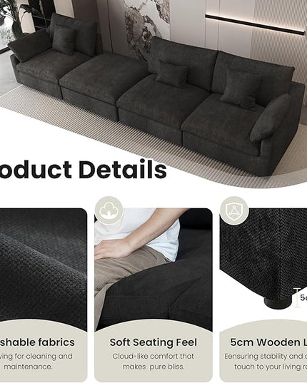 Cloud Couch for LivingRoom,153" U Shaped Modular Sectional Couch with Storage Ottoman,Down Filled 7 Seater Convertible Sleeper Sofa Bed Oversized Furniture,Black