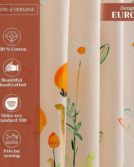 Maison d' Hermine 100% Cotton Curtain Botanical Fresh Two Panel Curtains for Living Rooms Bedrooms Offices Tailored with a Rod Pocket and Loop for Easy Hanging, 50"x96"