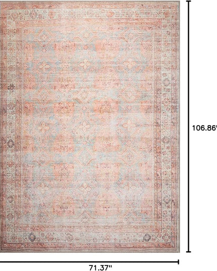 GLN Rugs Traditional Collection - Machine Washable Area Rug, Traditional Washable, Non Slip, Low Pile Chenille Rug, Living Room, Bedroom, Kitchen Rug (6'x9' Multicolor)