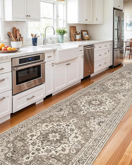 Washable Oriental Hallway Runner Rug - 3x16 Rugs for Living Room Soft Carpet for Bedroom Kitchen Waterproof Floral Distressed Indoor Stain Resistant Non-Shedding Floor Carpets (Beige, 3X16)